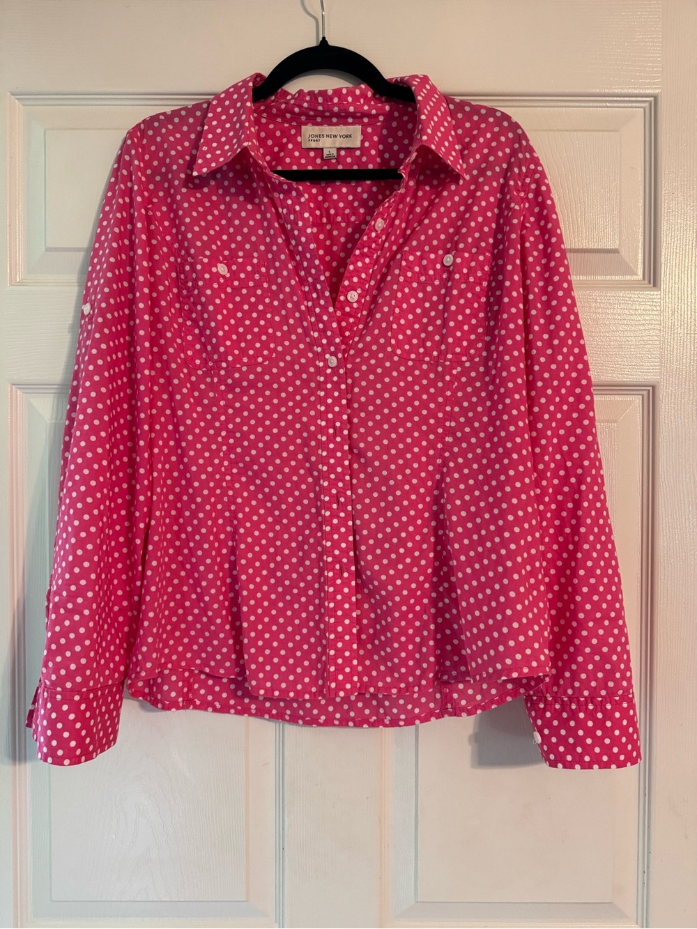 Jones New York Pink and White Polka Dot Button-Up Shirt